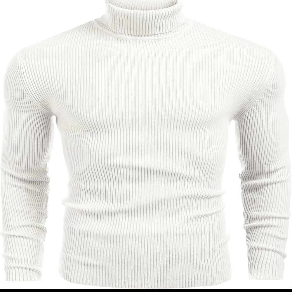 COOFANDY Mens Ribbed Slim Fit Knitted Pullover Turtleneck Sweater Large
